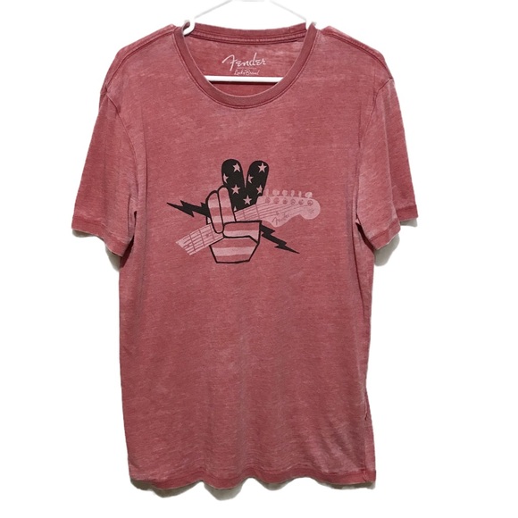 Lucky Brand Other - Lucky Brand Short Sleeve Tshirt Mens Medium Fender Peace Strings TEE Faded Red